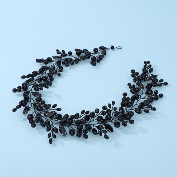 Black Crystal Bridal Headpiece Rhinestone Hair Vine Vintage Wedding Accessory main image 6